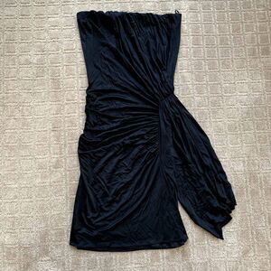 Foley 100% Silk Black Tube Top Strapless Mini Dress Ruched XS Y2K Vintage Drape